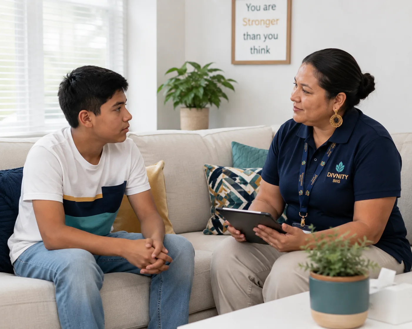 A therapist leading an individual counseling session in a DiVnity treatment room