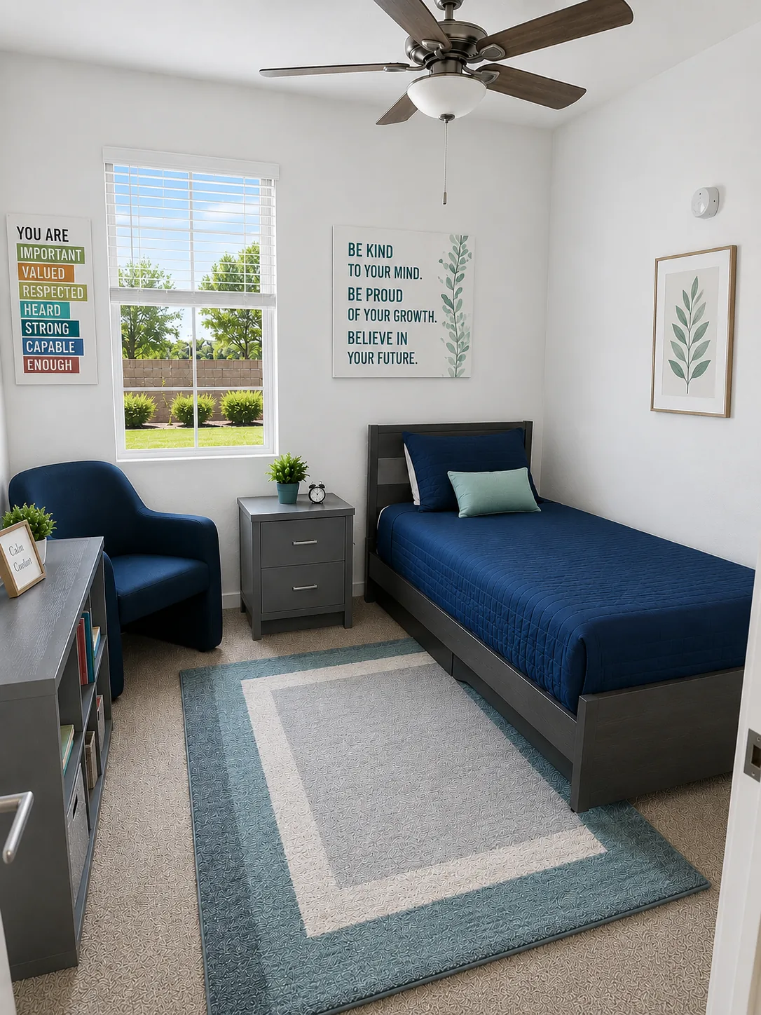 A calm, tidy bedroom for a resident at a DiVnity residence