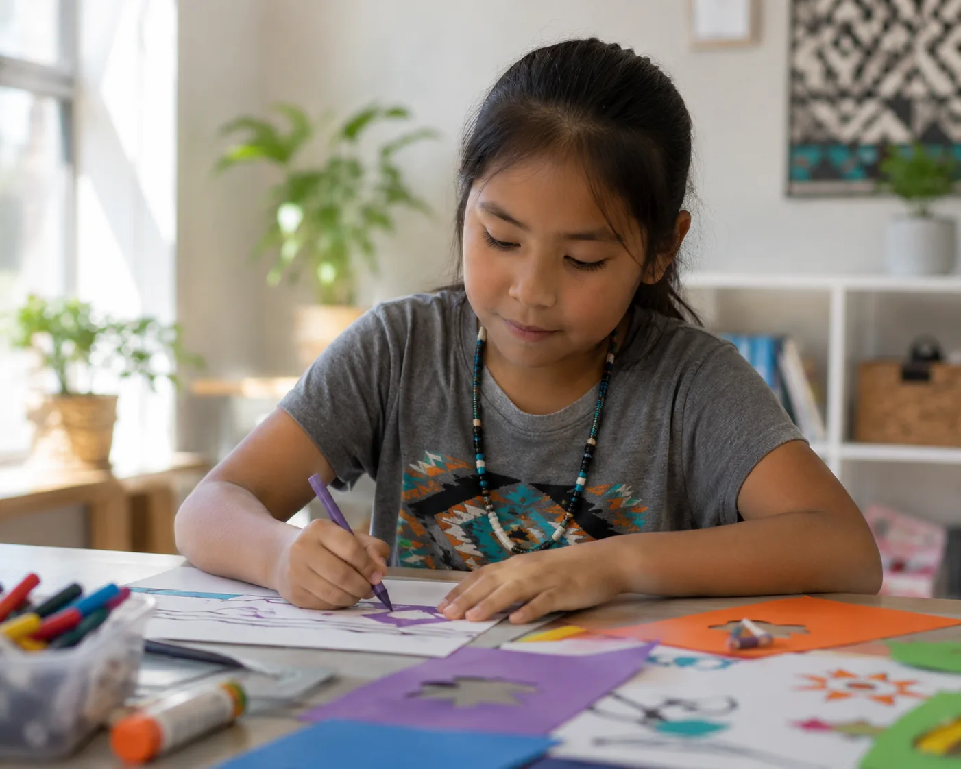 A young resident working on an art activity